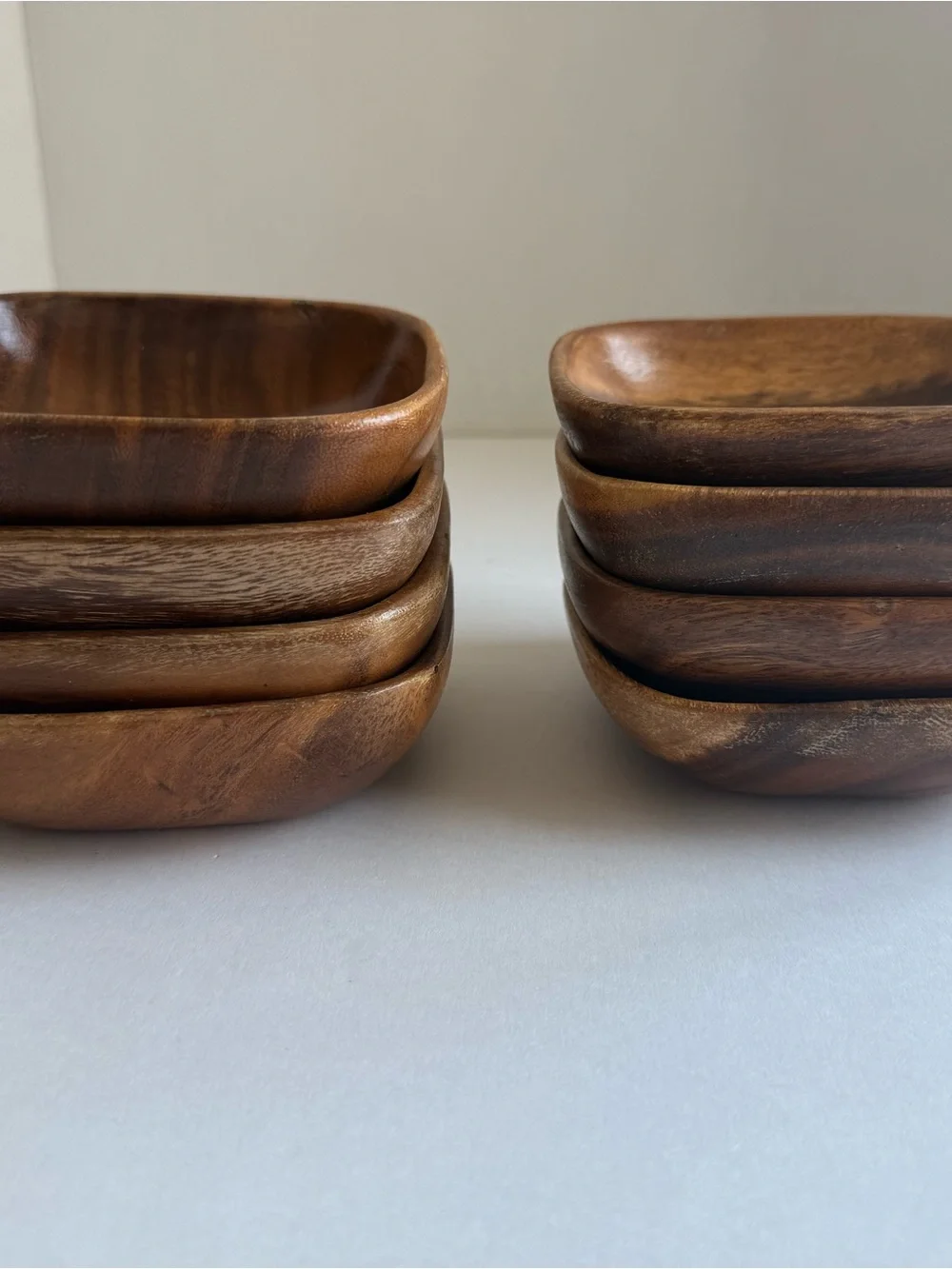 Vintage MCM Monkey Pod Style Wood Salad Bowl Set 9 Pc